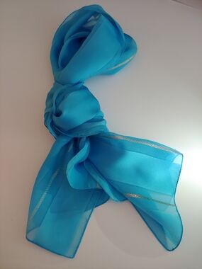 Vintage Chiffon Turquoise Sheer Scarf with Metallic Accents -Made In Italy